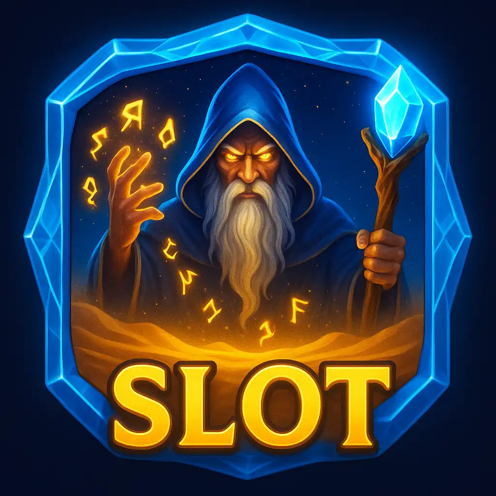 Rise of Merlin pokie machine artwork in a golden desert casino theme