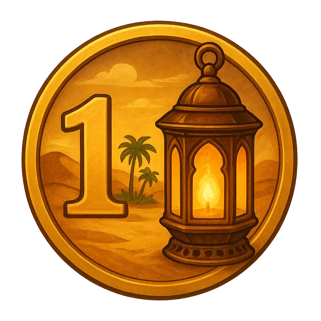 Golden number one badge with an oasis lantern illustration for account signup